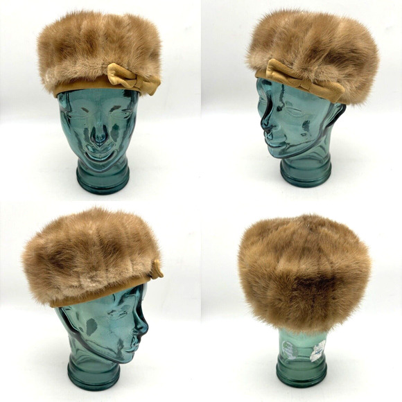 Vintage 60s Betmar Brown Genuine Fur Suede Bow Pillbox Hat USA Union Made main image 4